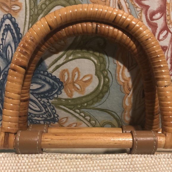 Woven, wood and straw handles, vintage handbag - Picture 2 of 5